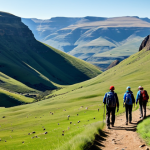 **

"Scenic view of Sehlabathebe National Park in Lesotho, featuring alpine meadows and rolling hills, fully clothed hikers enjoying the landscape, appropriate attire, safe for work, perfect anatomy, natural proportions, professional photography, family-friendly"

**