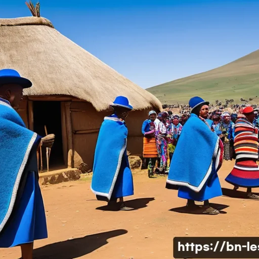 레소토의 종교와 신앙 - A vibrant Lesotho traditional festival scene featuring diverse local people of all ages wearing colo...