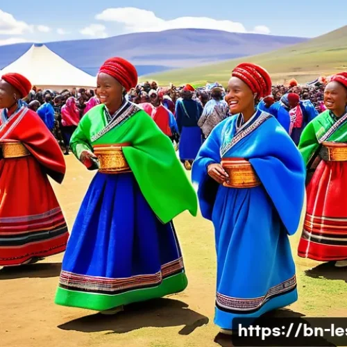 레소토에서 현지인과 친해지는 법 - A vibrant scene at the Lesotho traditional 'Linkotla' festival, showcasing local men and women dress...