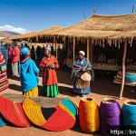 레소토에서의 쇼핑 및 기념품 추천 - A vibrant market scene in Lesotho showcasing a colorful array of traditional handmade crafts display...