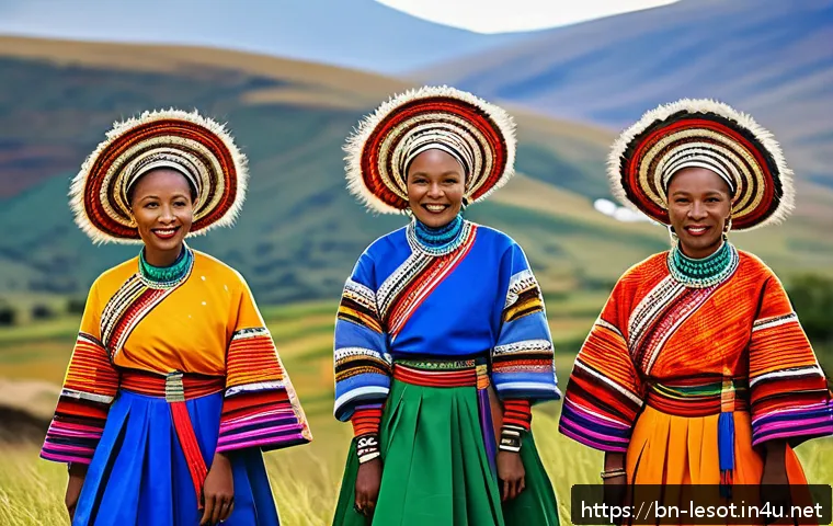 레소토 축제 및 기념일 - A vibrant scene of the Lesotho Solo ethnic music and dance festival in the mountainous landscape, sh...