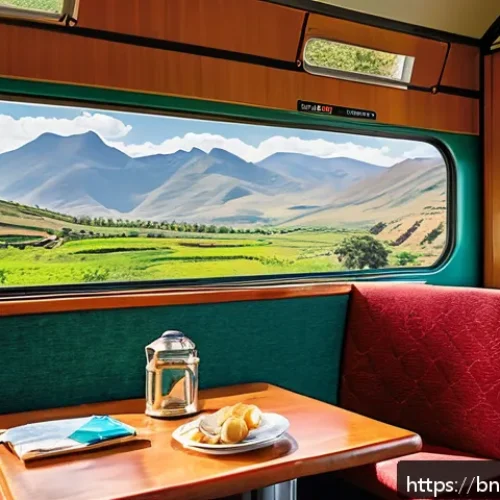 레소토에서 기차 여행하는 법 - A scenic train journey through Lesotho&rsquo;s lush green spring landscape, featuring vibrant rolling hill...